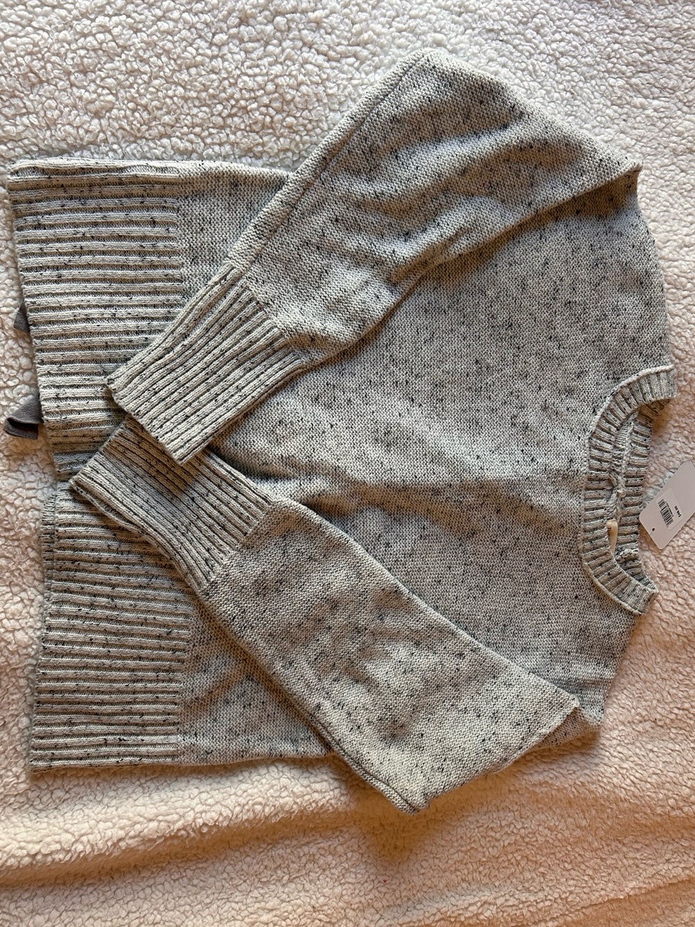 Cozy Speckled Knit Crewneck Sweater in Light Gray Size Large